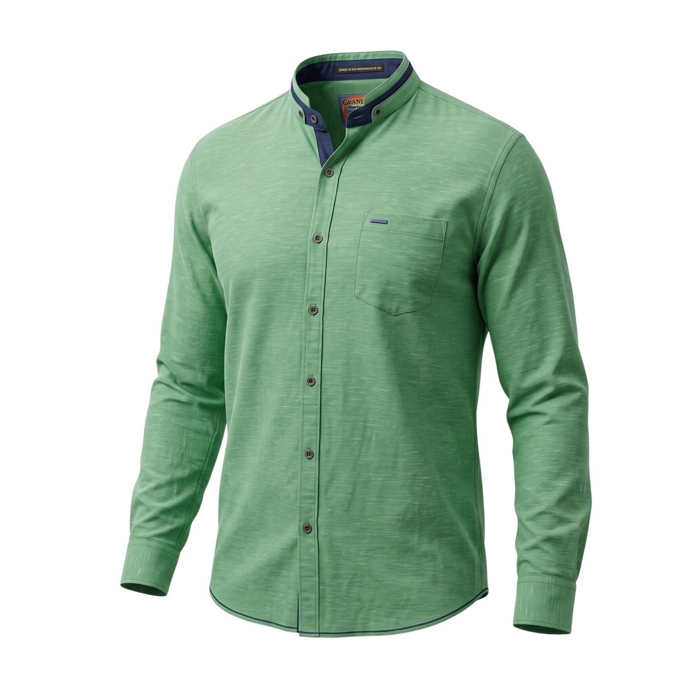 Gianti Casuals Shirt 3XL Green Mandarin Collar Slub Texture Coastal Grandad Core